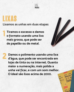Resumo das lixas usadas no desbaste e no polimento das unhas