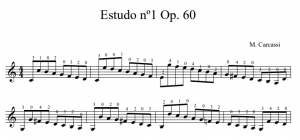 Estudo número 1 Opus 60 de Matteo Carcassi com passagens escalares