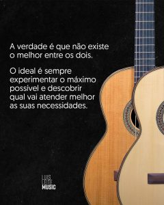 Dois violões lado a lado com orientação para comparar os tampos