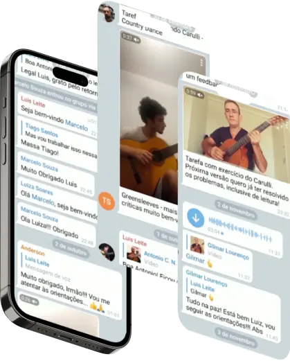 Conversas e feedbacks da comunidade de alunos de violão