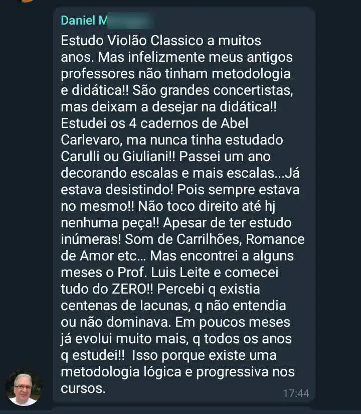 Depoimento de aluno